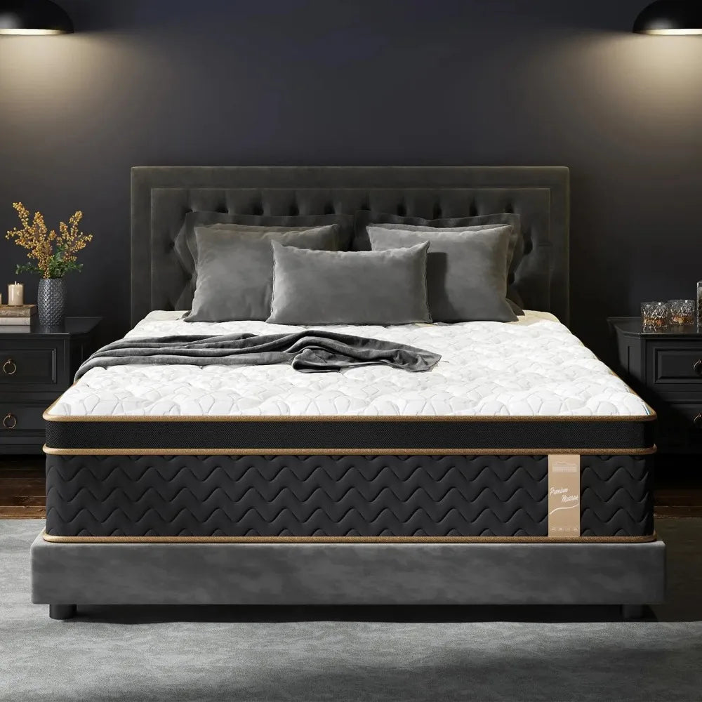 Queen Mattress 12 Inch Cooling Hybrid Bed in a Box 7-Zones Individual Pocket Spring