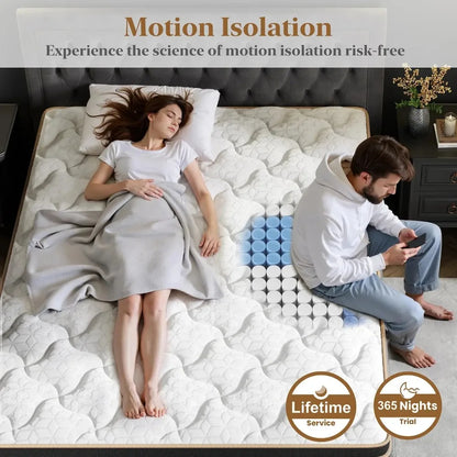 Queen Mattress 12 Inch Cooling Hybrid Bed in a Box 7-Zones Individual Pocket Spring